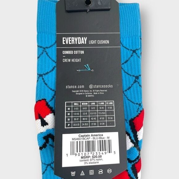 STANCE Marvel Captain America Combed Cotton Crew Socks Mens size Medium (6-8.5) - Picture 3 of 3